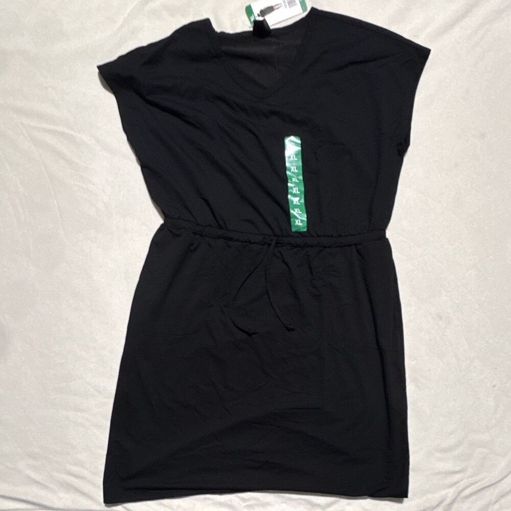 32 Degrees Cool Women's XL Black Solid Knee-Length Sundress Cap Sleeve Pockets